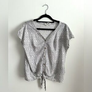 Artisan NY 100% Linen Short Sleeve V Neck Tie Front Shirt Neutral Size XS